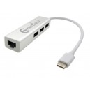 ADAPT. USB TYPE C MALE TO RJ45 10/100/1000 Mbps + HUB Alluimium